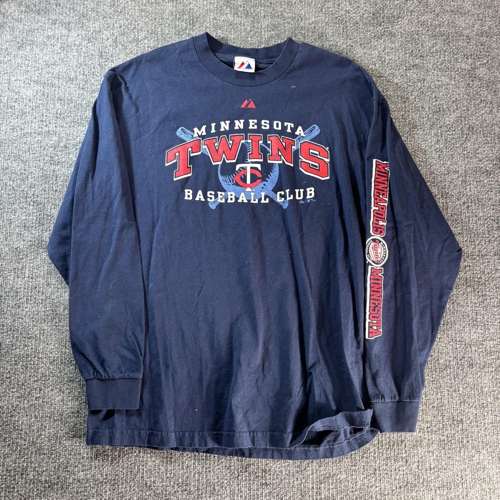 Minnesota Twins Shirt Mens XL Blue MLB Baseball Majestic Long Sleeve Tee